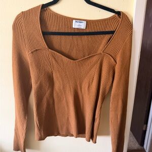 Old Navy Rust Ribbed Sweetheart-Neck Long Sleeve Top